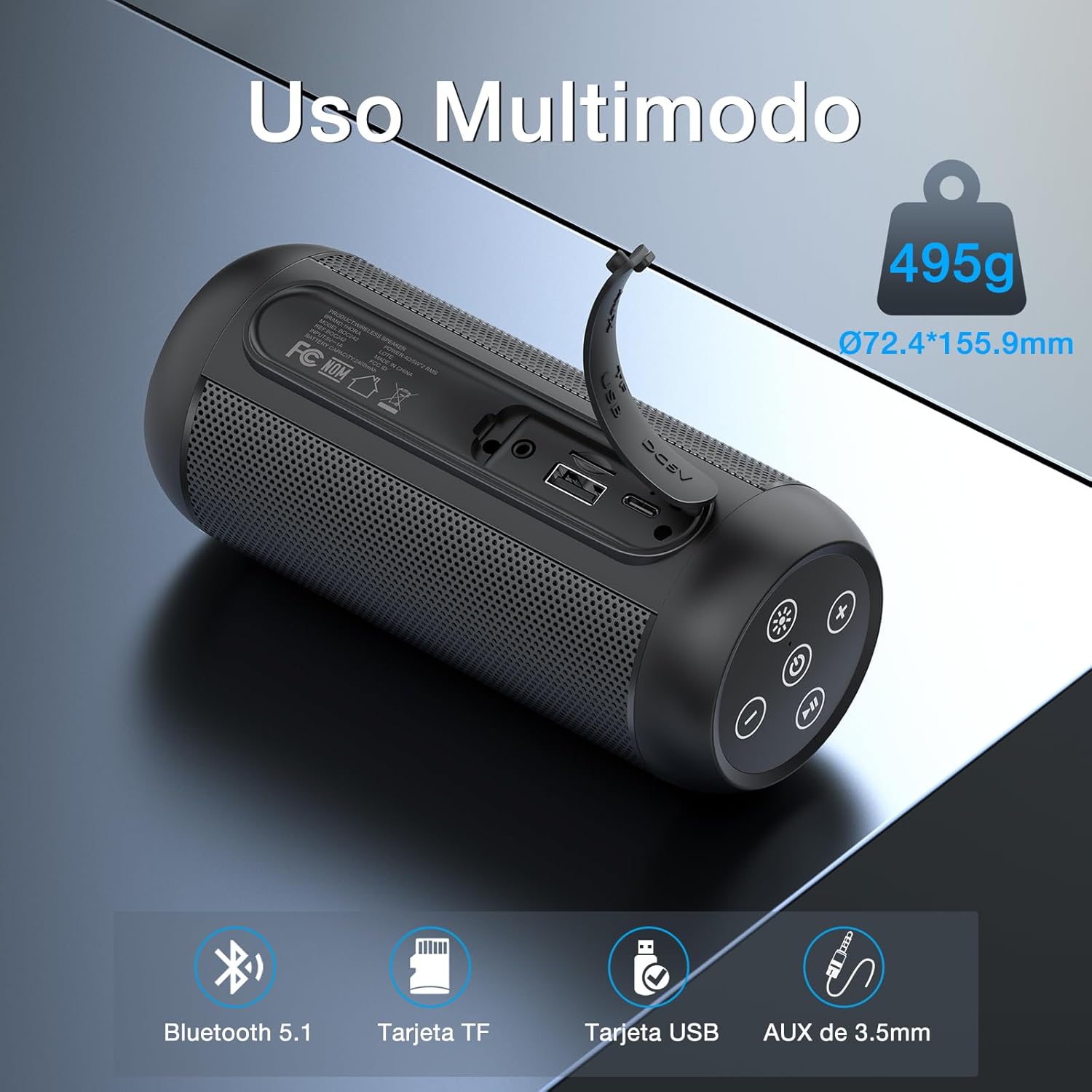 BOCINA CILINDRO RGB 1HORA EMPAREJAMIENTO TWS