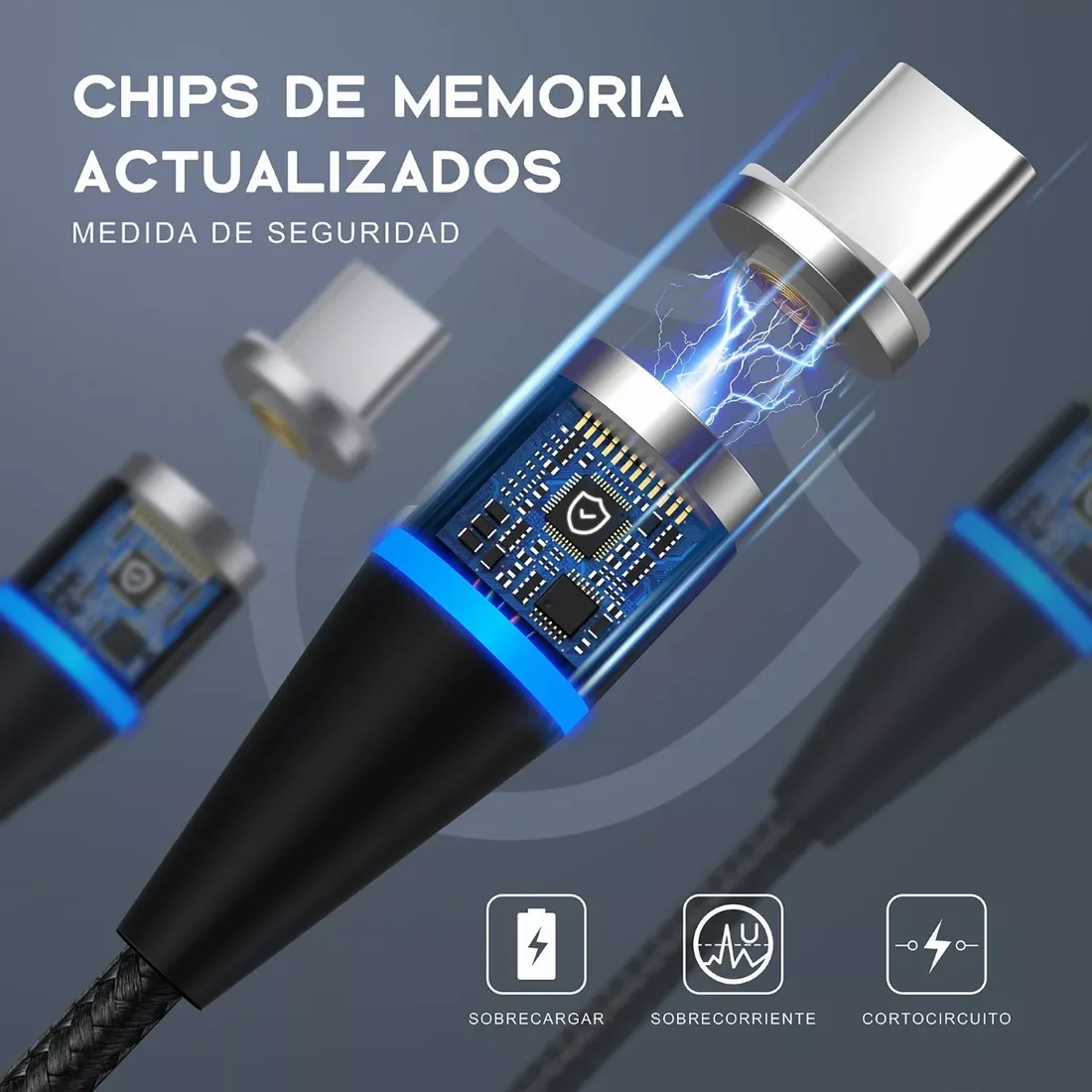 CABLE 3 EN 1 V8/TIPO C/LIGHTNING CON CABEZAS INTERCAMBIABLES 