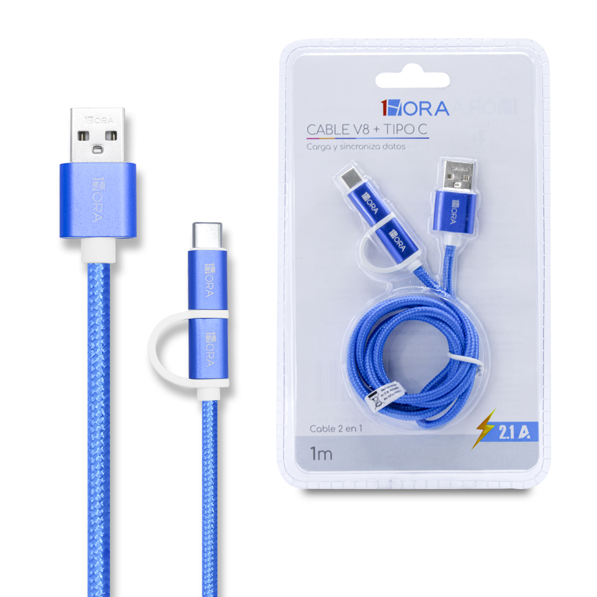 CABLE USB DUAL TIPO V8 + TIPO C