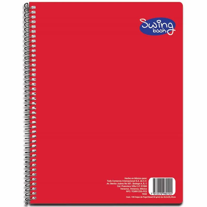 CUADERNO/LIBRETA ESPIRAL DE 100 HOJAS BLANCO SWING