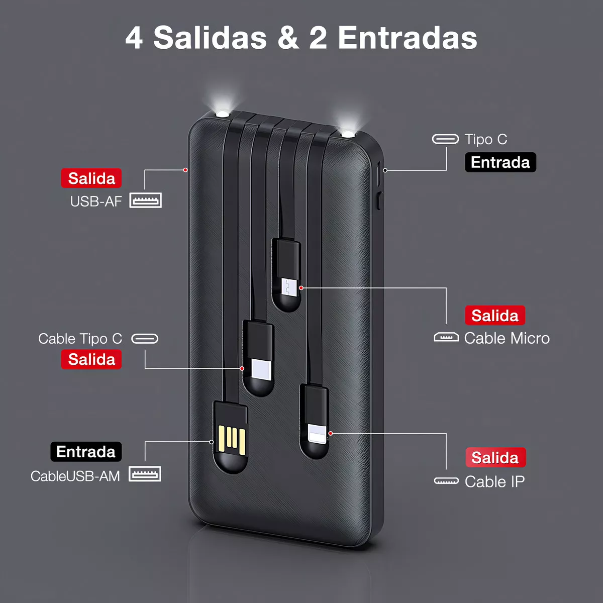POWERBANK BATERIA PORTATIL CON LINTERNA 10,000mAh