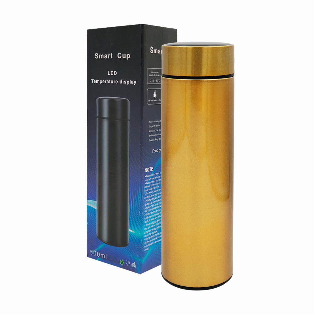 TERMO LISO DE ACERO INOXIDABLE CON MEDIDOR DIGITAL DE TEMPERATURA 500ml