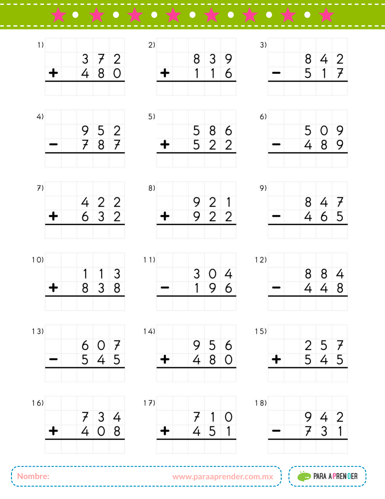 CUADERNILLO DE OPERACIONES PARA 3° 4 ° 5°