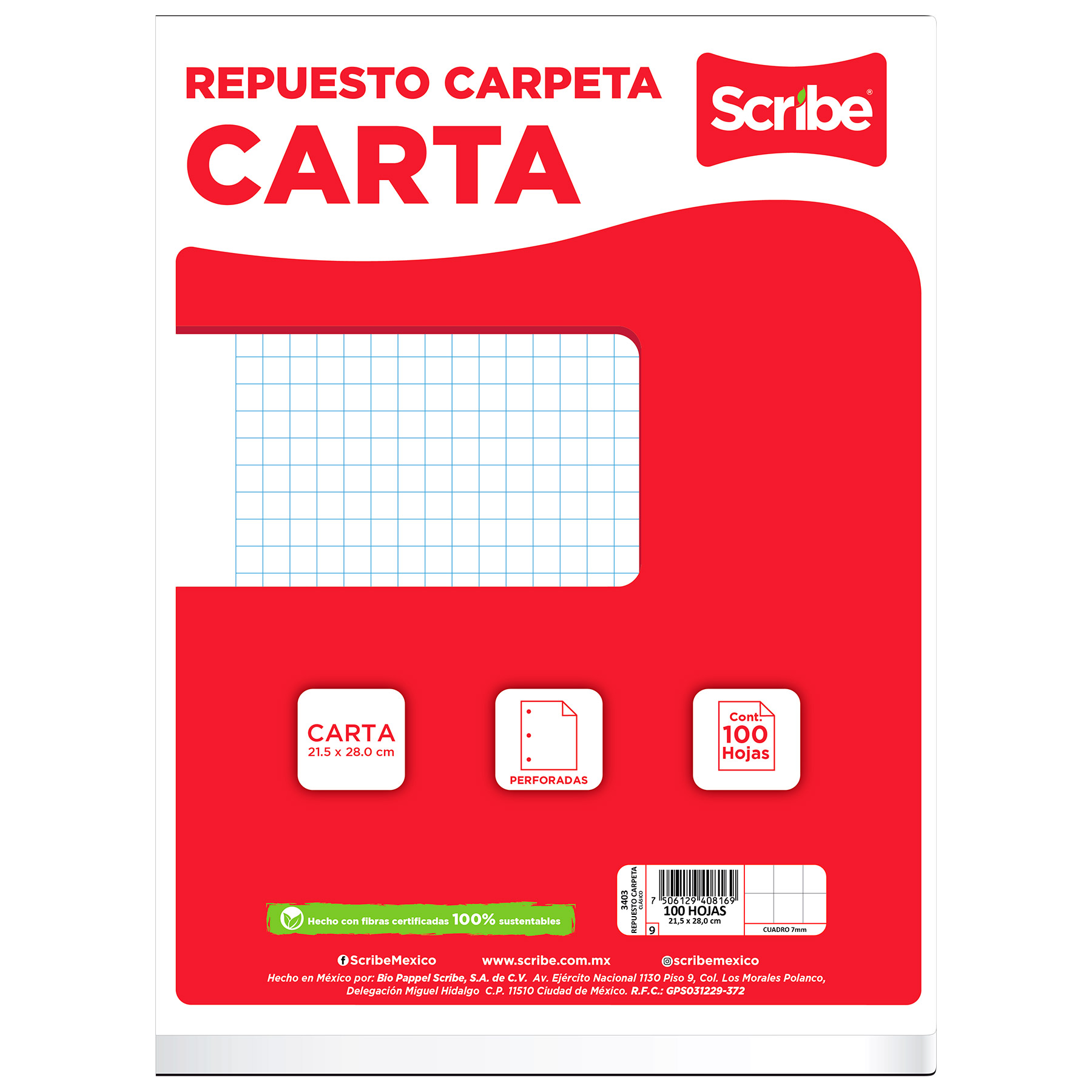 HOJA DE REPUESTO PARA CARPETA CUADRO GRANDE 100 HOJAS