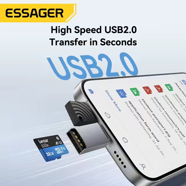 MINI LECTOR DE MICROSD 2 EN 1 / A TIPO C Y USB 2.0